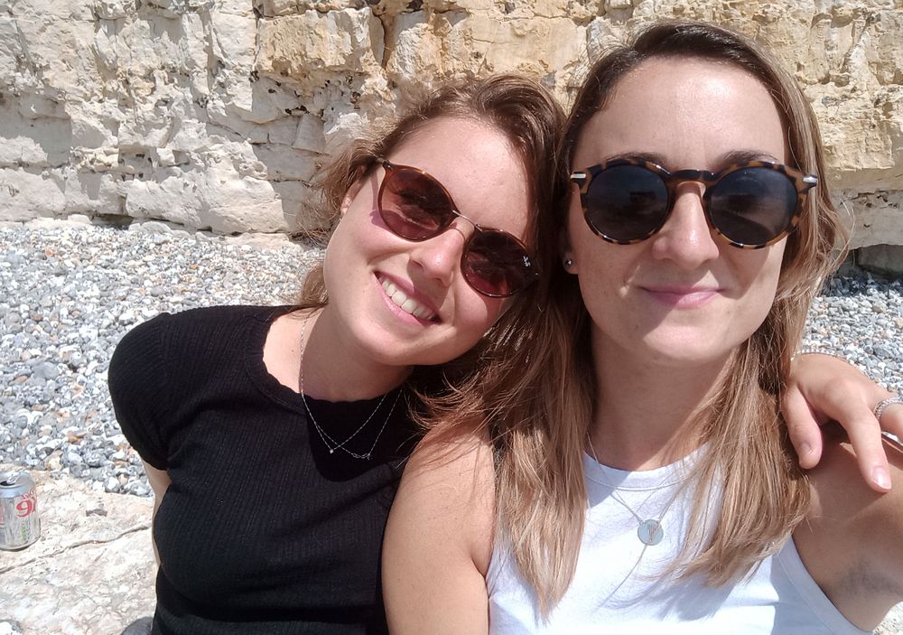Becky and Giulia on the coast